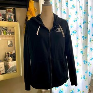 Black champion zip up hoodie size large